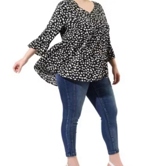 Agnes Orinda NWT plus size V-neck 3/4 flounce sleeve baby doll Blouse S/2X - Picture 4 of 8